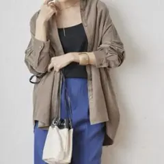 [アメリカンホリック] コールテンバックタックシャツ　襟付き　モカ　長袖　はおり