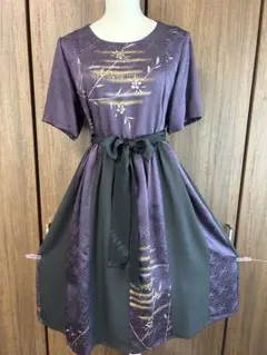 着物リメイク 正絹　パッチワークワンピース 訪問着 紫 花柄のサムネイル
