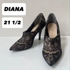 【極美品】DIANA ブラックレースハイヒール パンプス ブーティ 21 1/2