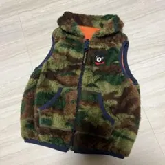 美品 ミキハウス ダブルビー ベビー リバーシブル 迷彩ボアベスト 90cm