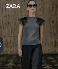 【ZARA 】新品未使用リブ編みフラワートップス Mサイズのサムネイル