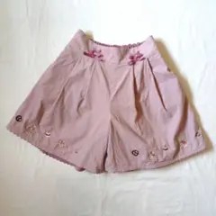 メゾピアノ くま刺繍 コーデュロイ キュロット ピンク