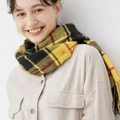 GU チェック柄マフラー イエロー ONE SIZE