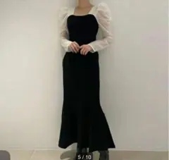 FRAY I.D オーガンザスリーブマーメイドワンピース　黒　パフスリーブ