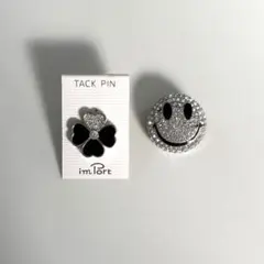 シルバーラインストーンピンバッジ2点セット 各定価約1,500円