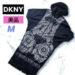 超美品　DKNY M シフォン　フーディ　ロングカーディガン　ペイズリー　黒のサムネイル