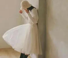 LAVANDA ジーンズライクチュールスカート 白 フリー 宇野実彩子