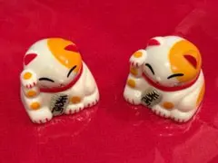招き猫 2体セット 白とオレンジ