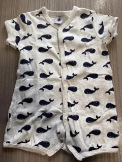 プチバトー 半袖 ロンパース 67cm 6m クジラ柄 ネイビー ホワイト 70