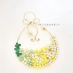 リボンリース＊ゴールド＊グラデーション小花＊S-185 ワイヤークラフト