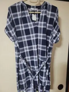 MAKLET ネイビー チェック 半袖チュニック 38
