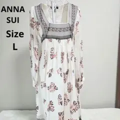 【おしゃれ⭐シルク100%⭐アナスイ】アイボリー　茶　黒柄　ワンピースのサムネイル