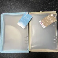 ダイソー A5 6リングファイル ジッパー付 ブルー ベージュ 2個セット