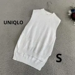 UNIQLO ノースリーブニット　白　スリット　良品　S 綿100%