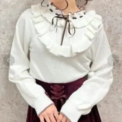 【美品】アクシーズファム　フリルニット　ホワイト　リボン　バイカラー