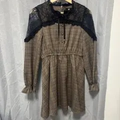 ROJITA チェック柄レース襟ミニワンピース