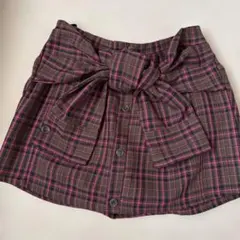 女の子160 ピンクラテ　腰巻きネルシャツ風　チェック　リボンスカート