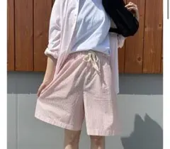 ＊ストライプ柄 サッカールームパンツ ピンク＊のサムネイル