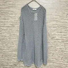 アース透かし編みニット春夏メッシュ青系Fタグ付き　プルオーバー