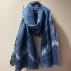 ②天然無化学インド藍染め　ストール　ショール　ヘンプコットン　195×38cm ②天然無化学インド藍染め ストール ショール ヘンプコットン 195×38cm