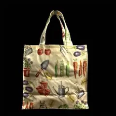 Harrods 野菜プリント ベージュ　トートバッグ サブバック　24×25