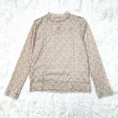 マジェスティックレゴン カットソー レース シアー モックネック M ベージュ