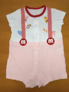 ミキハウス70かわいいどうぶつ半袖ロンパースショートオール現行品