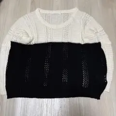 【美品！】M.deux 透かし編みニットセーター 長袖 ホワイト/ブラック