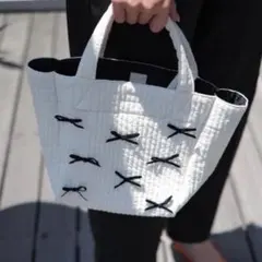 ヌビバック ホワイト2Way リボン付きトートバッグ マチあり