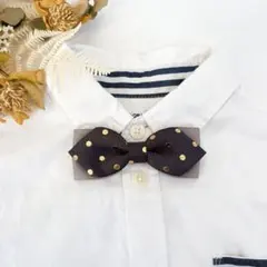 【中サイズ】お子様用蝶ネクタイ　グレー×チャコールグレードット　卒園式　入学式