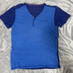 Calvin Klein ボタン付きVネックTシャツ S ブルー