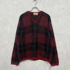 60's 70's JANTZEN モヘアニット Vネック タータンチェック L