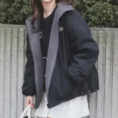 【新品】ハニーズ　今期新作　リバーシブルボアブルゾン　M　ブラック×グレー