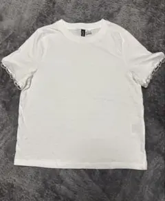 H&Mホワイト パール付き Tシャツ