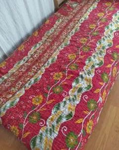 未使用 インドコットン カンタキルト ヴィンテージ ブランケット マルチカバー