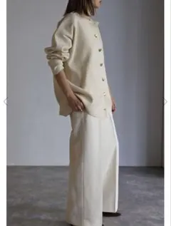 ボンジュールサガンダイバーニット金釦カーディガン アイボリー