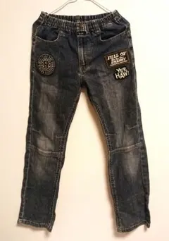 デニムボトムス ウエストゴム刺繍付き130　子ども長ズボン