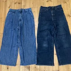 2枚セット ユニクロ レディース デニムワイドパンツ M寸