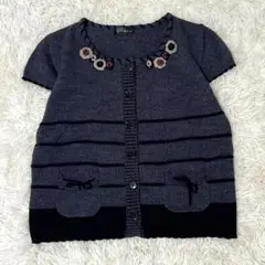 ポルポア ニットベスト 【M〜L】羽織り カーディガン チョッキ 花柄刺繍