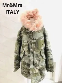 Mr&Mrs ITALY ミリタリーコート 迷彩柄 コーラルピンクファー フード
