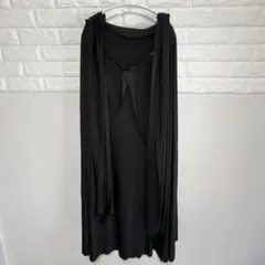 ロングカーディガン風ポンチョF 黒ロングストール付き