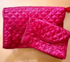 トラベルポーチ 大小セット　キルティング素材　レッド