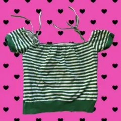 オフショルダー半袖ストライプトップス Y2K ギャル