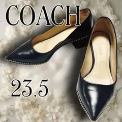 【COACH】ブラック スタッズ レザーパンプス Cロゴ 23.5