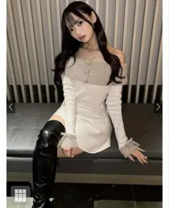 シャギーオフショルフレアニットワンピース