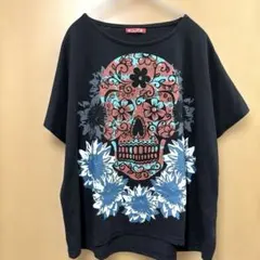 Amina 半袖Tシャツ スカル 花柄 ブラック ゆったりのサムネイル