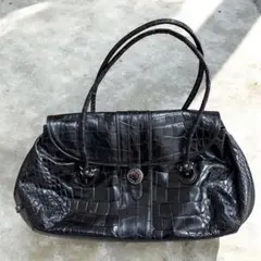 【美品/A4／肩掛け】コールハーン ハンドバッグ クロコ型押し 黒×紫 冠婚葬祭