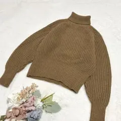 【ユニクロ】ローゲージタートルネックセーター（長袖） ブラウン L ●