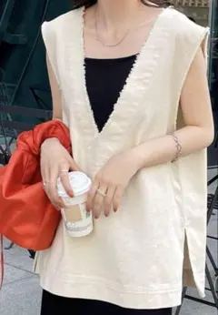 discoat USコットンフリンジ深Vベスト