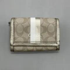 美品✨️コーチ 二つ折り財布 シグネチャー ロゴ PVC レザー ベージュ